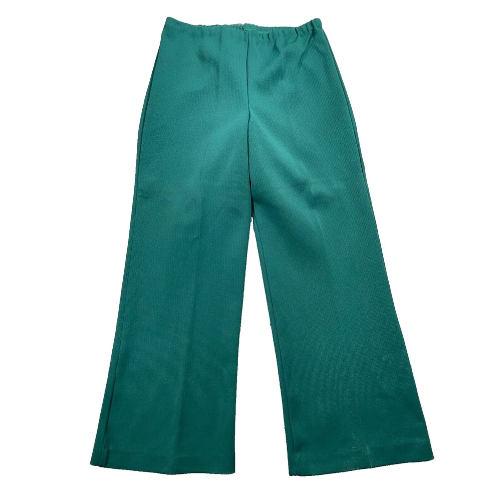 70s Hippie Shamrock St Patty Green Disco Pants (Fits 31x28) Flare‎ Bell Wide Leg